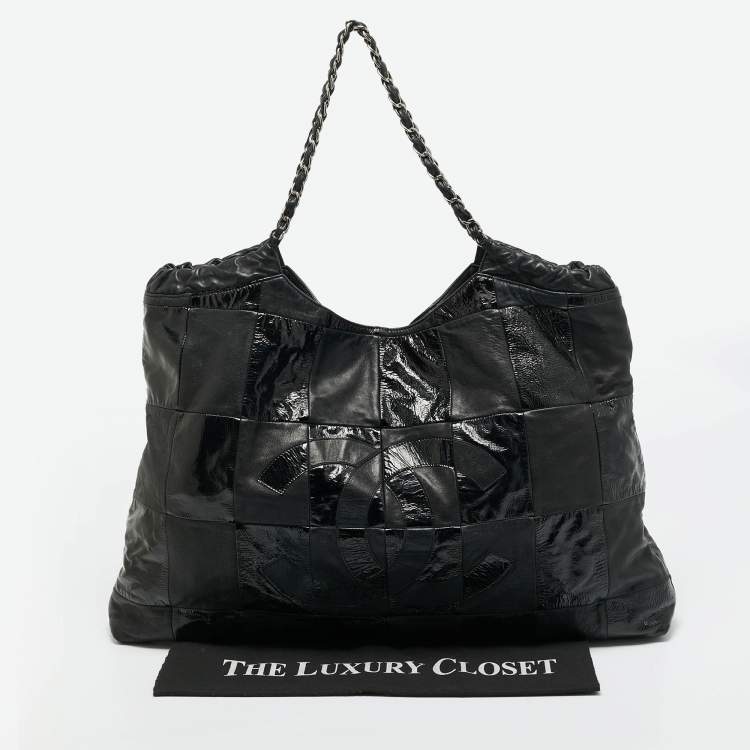 Pre Owned Chanel Black Leather and Patent Leather Large Patchwork Brooklyn Cabas Tote