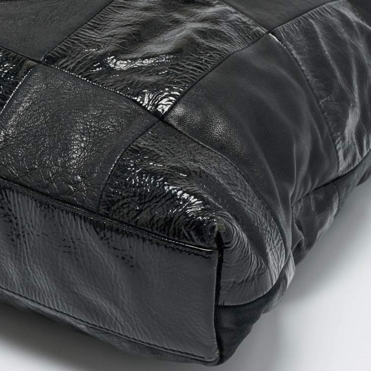 Pre Owned Chanel Black Leather and Patent Leather Large Patchwork Brooklyn Cabas Tote