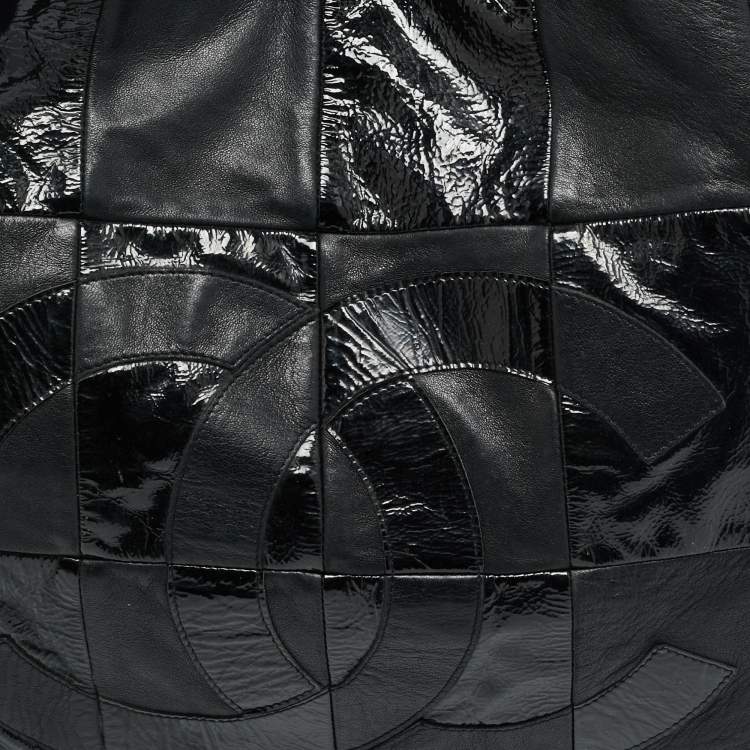 Pre Owned Chanel Black Leather and Patent Leather Large Patchwork Brooklyn Cabas Tote