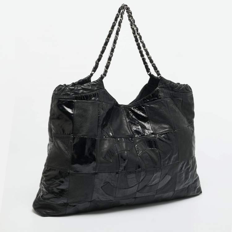 Pre Owned Chanel Black Leather and Patent Leather Large Patchwork Brooklyn Cabas Tote