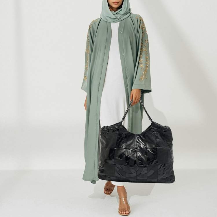 Pre Owned Chanel Black Leather and Patent Leather Large Patchwork Brooklyn Cabas Tote