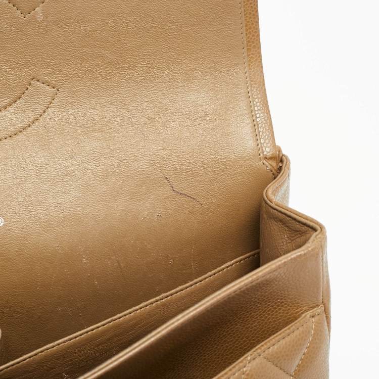 Pre Owned Chanel Brown Quilted Caviar Leather Maxi Classic Double Flap Bag