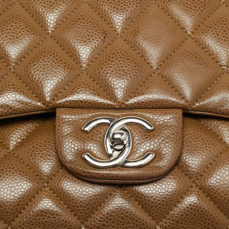 Pre Owned Chanel Brown Quilted Caviar Leather Maxi Classic Double Flap Bag