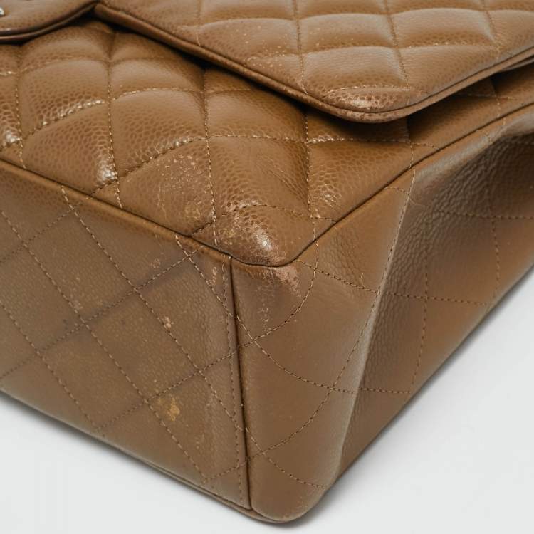 Pre Owned Chanel Brown Quilted Caviar Leather Maxi Classic Double Flap Bag