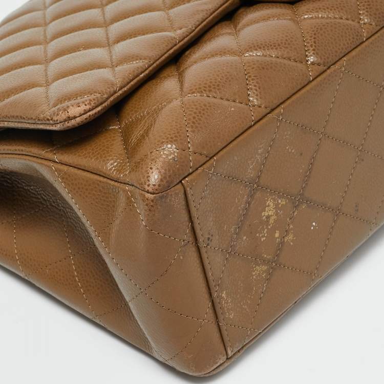 Pre Owned Chanel Brown Quilted Caviar Leather Maxi Classic Double Flap Bag