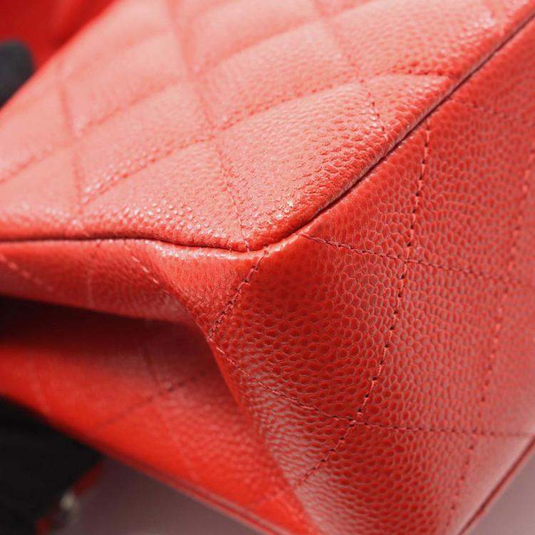 Pre Owned Chanel Classic Double Flap Medium Red Leather Shoulder Bag