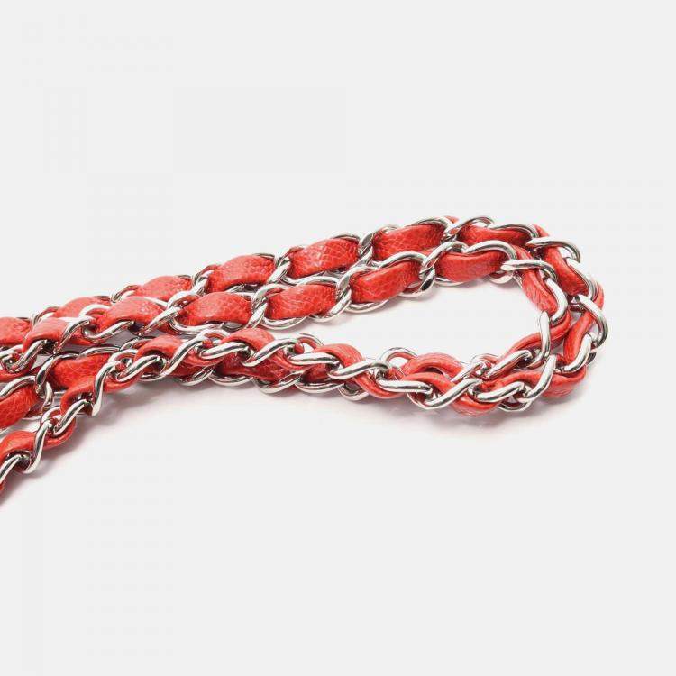 Pre Owned Chanel Classic Double Flap Medium Red Leather Shoulder Bag