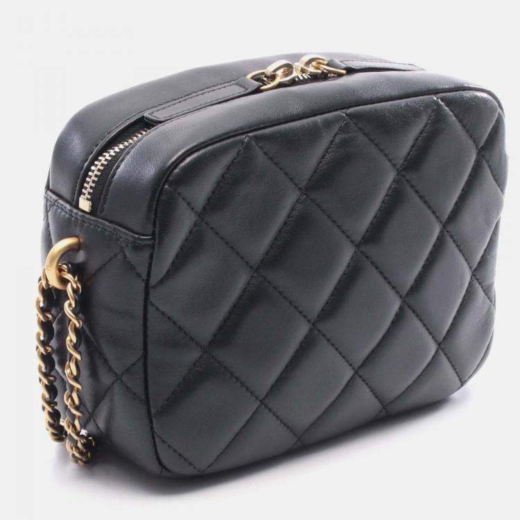 Pre Owned Chanel My Perfect Adjustable Small Quilted Lambskin with Pearls Chain Camera Bag