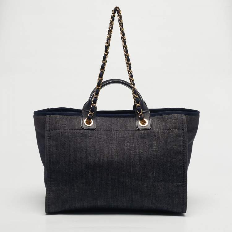 Pre Owned Chanel Navy Blue Denim Large Deauville Shopper Tote