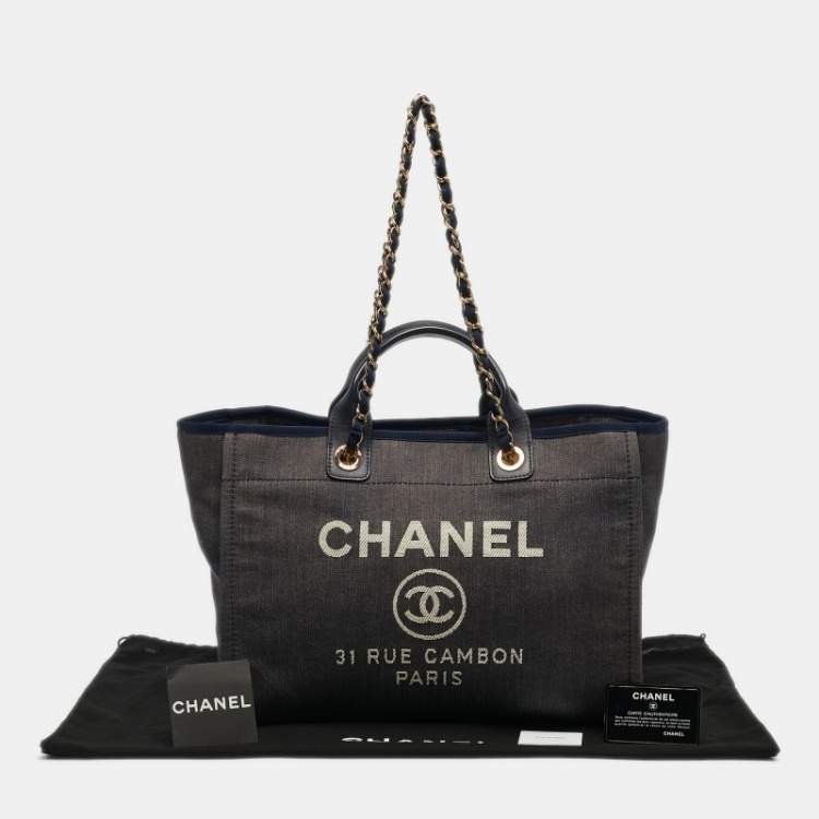 Pre Owned Chanel Navy Blue Denim Large Deauville Shopper Tote