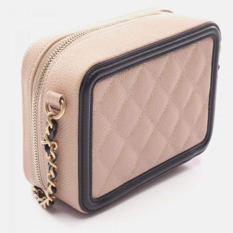 Pre Owned Chanel Filigree Pink/Black Leather Shoulder Bag