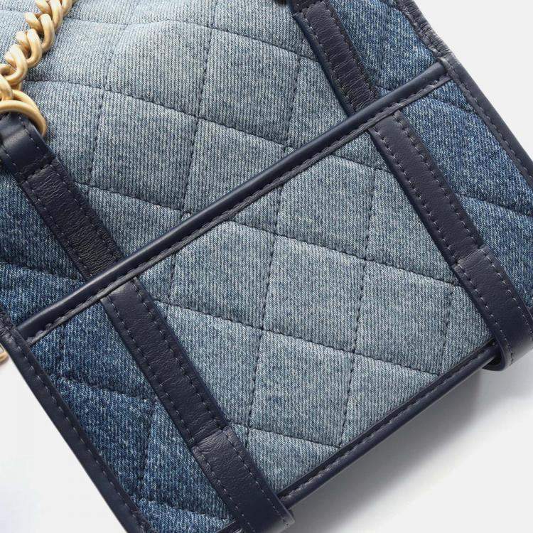 Pre Owned Chanel CC Blue Ombre Denim Quilted Messenger Flap Shoulder Bag