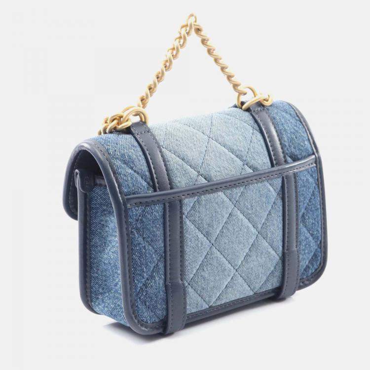 Pre Owned Chanel CC Blue Ombre Denim Quilted Messenger Flap Shoulder Bag