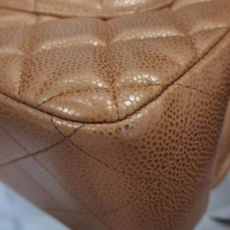 Pre Owned Chanel Brown Caviar Classic Jumbo Double Flap Bag