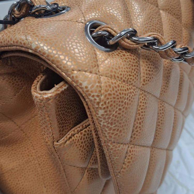 Pre Owned Chanel Brown Caviar Classic Jumbo Double Flap Bag