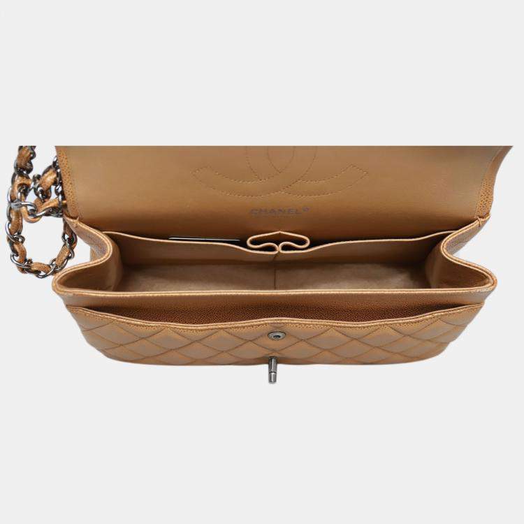 Pre Owned Chanel Brown Caviar Classic Jumbo Double Flap Bag