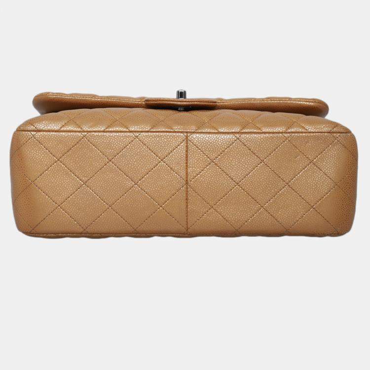 Pre Owned Chanel Brown Caviar Classic Jumbo Double Flap Bag