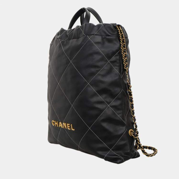 Pre Owned Chanel Black Quilted Calf Leather C22 Backpack