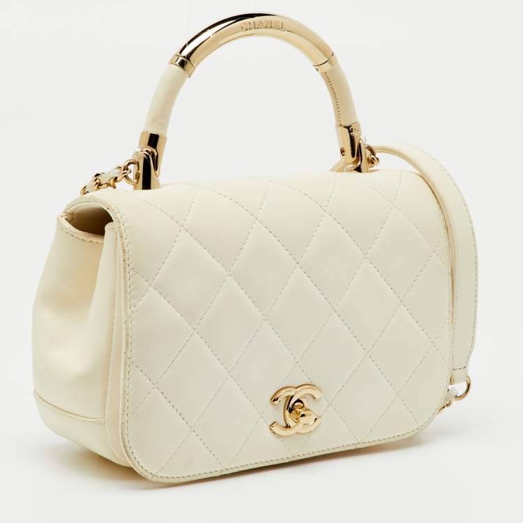 Pre Owned Chanel White Quilted Leather Mini Carry Chic Flap Bag