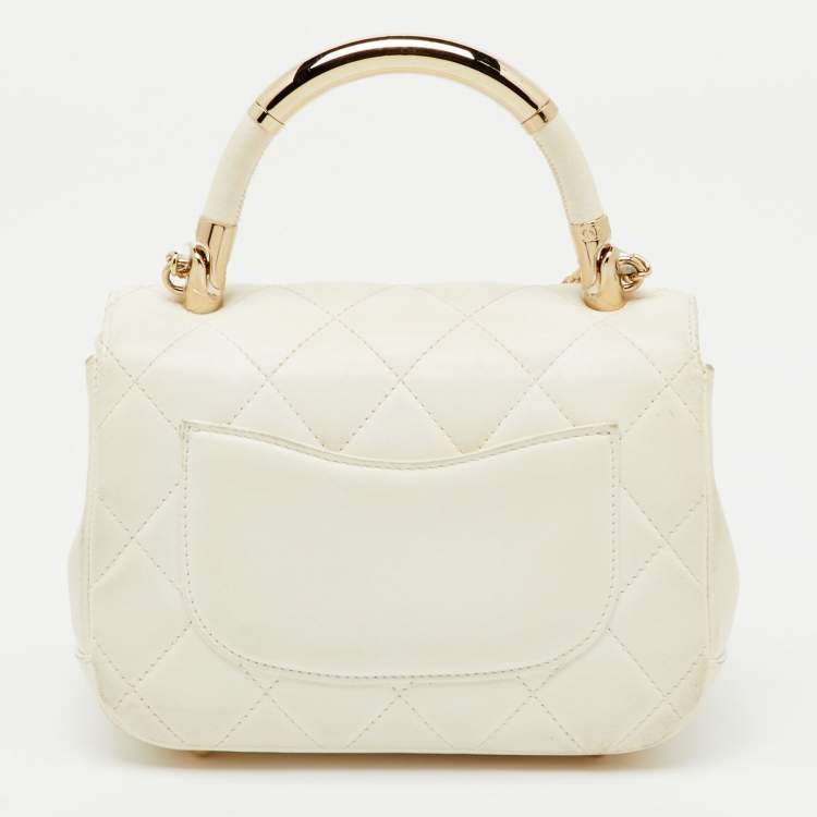 Pre Owned Chanel White Quilted Leather Mini Carry Chic Flap Bag