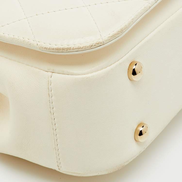 Pre Owned Chanel White Quilted Leather Mini Carry Chic Flap Bag