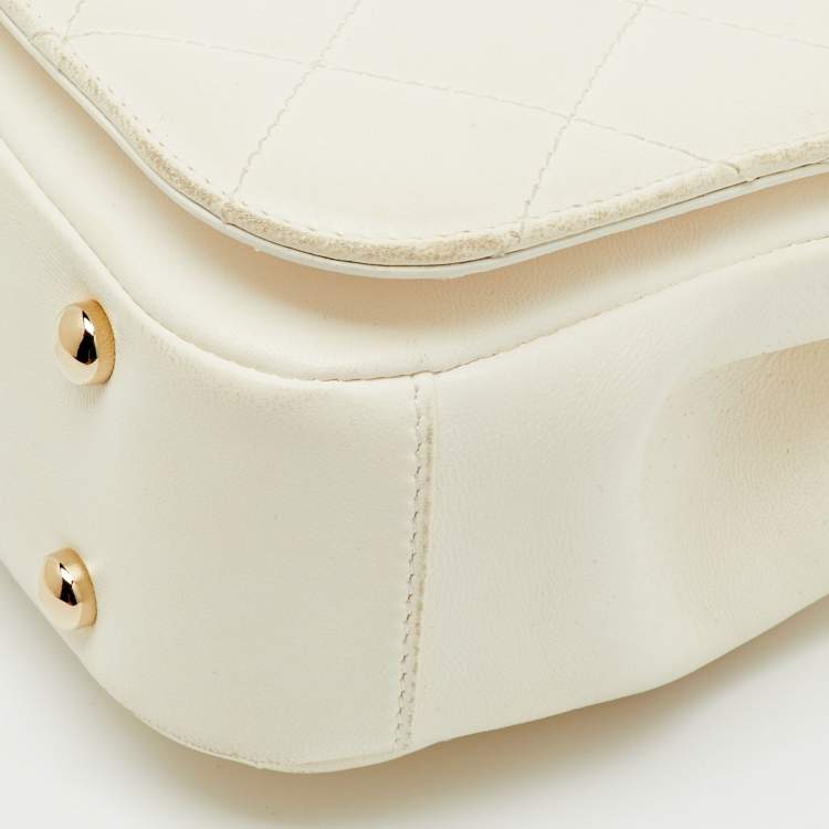 Pre Owned Chanel White Quilted Leather Mini Carry Chic Flap Bag