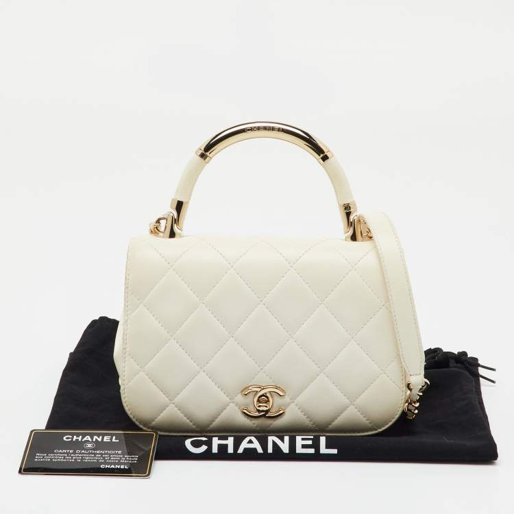 Pre Owned Chanel White Quilted Leather Mini Carry Chic Flap Bag