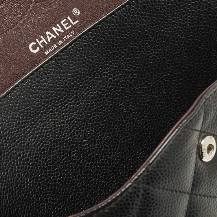 Pre Owned Chanel Black Quilted Caviar Leather Jumbo Classic Double Flap Bag