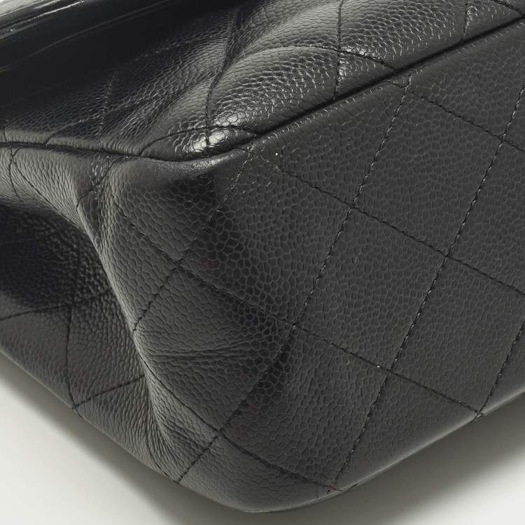 Pre Owned Chanel Black Quilted Caviar Leather Jumbo Classic Double Flap Bag