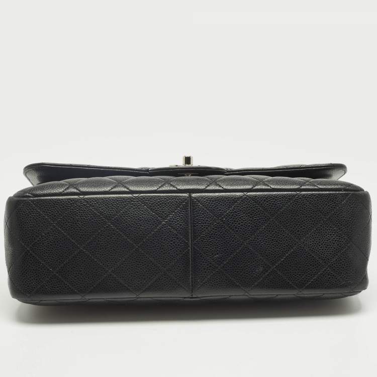 Pre Owned Chanel Black Quilted Caviar Leather Jumbo Classic Double Flap Bag