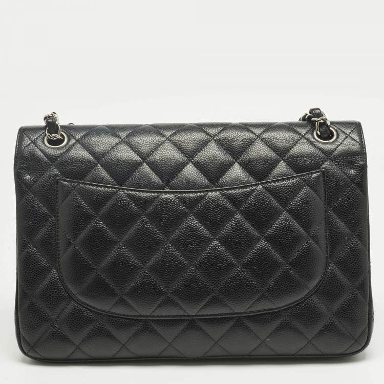 Pre Owned Chanel Black Quilted Caviar Leather Jumbo Classic Double Flap Bag