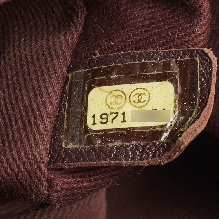 Pre Owned Chanel Black/Burgundy Quilted Glazed Leather Medium Castle Rock Top Handle Bag