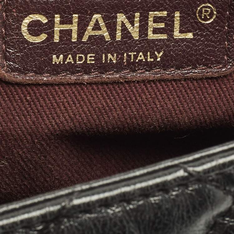 Pre Owned Chanel Black/Burgundy Quilted Glazed Leather Medium Castle Rock Top Handle Bag