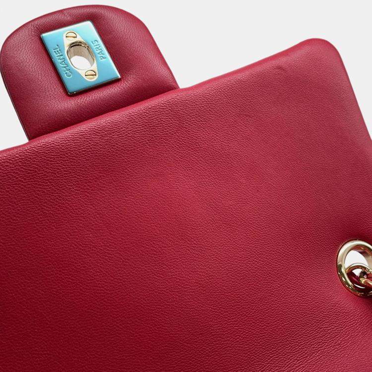 Pre Owned Chanel Matelasse Chain Backpack Red Lambskin