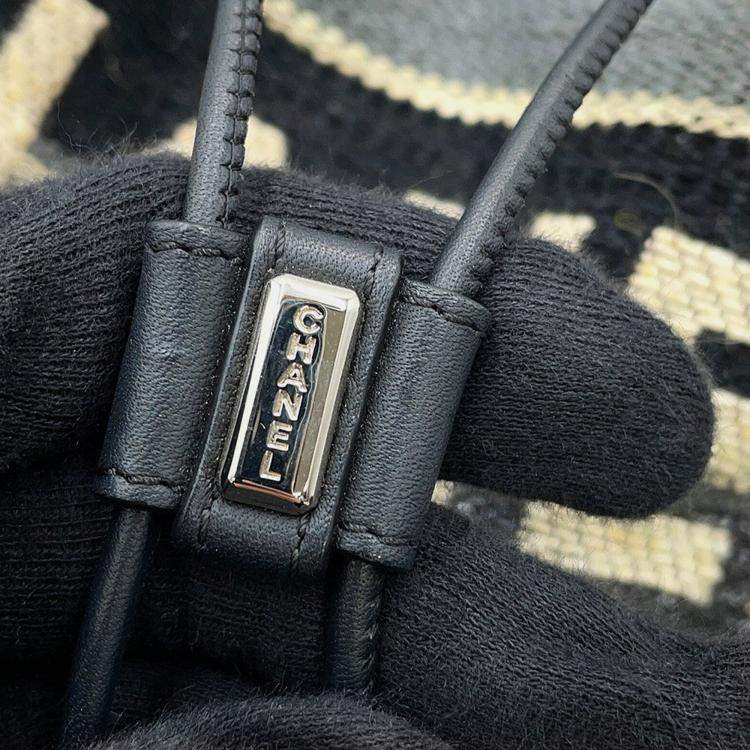 Pre Owned Chanel Deauville Drawstring Shoulder Black/Gray/White Canvas