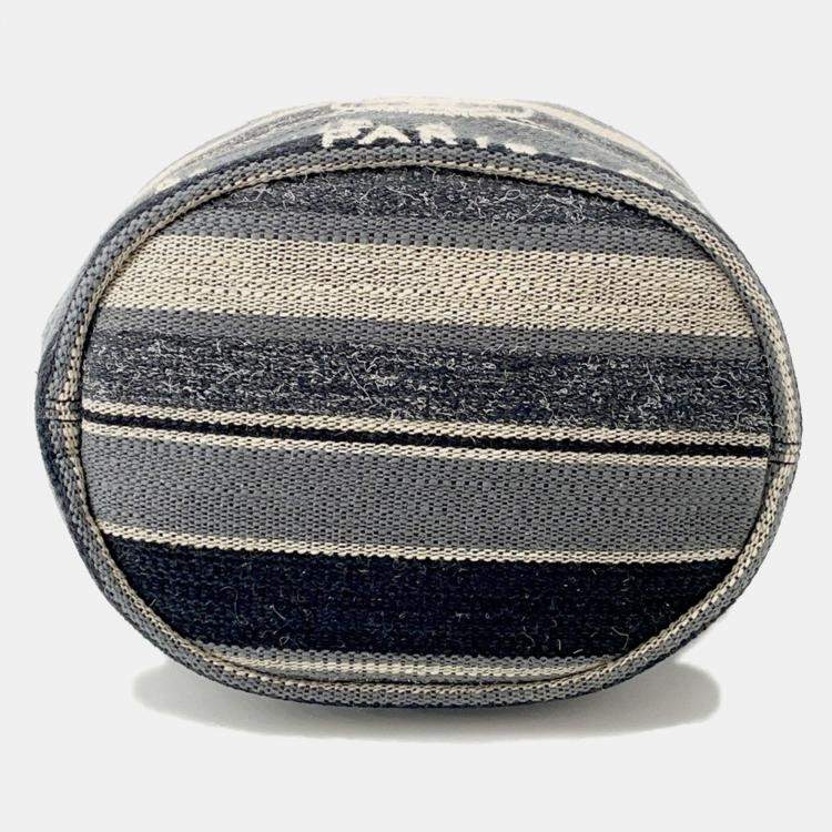 Pre Owned Chanel Deauville Drawstring Shoulder Black/Gray/White Canvas