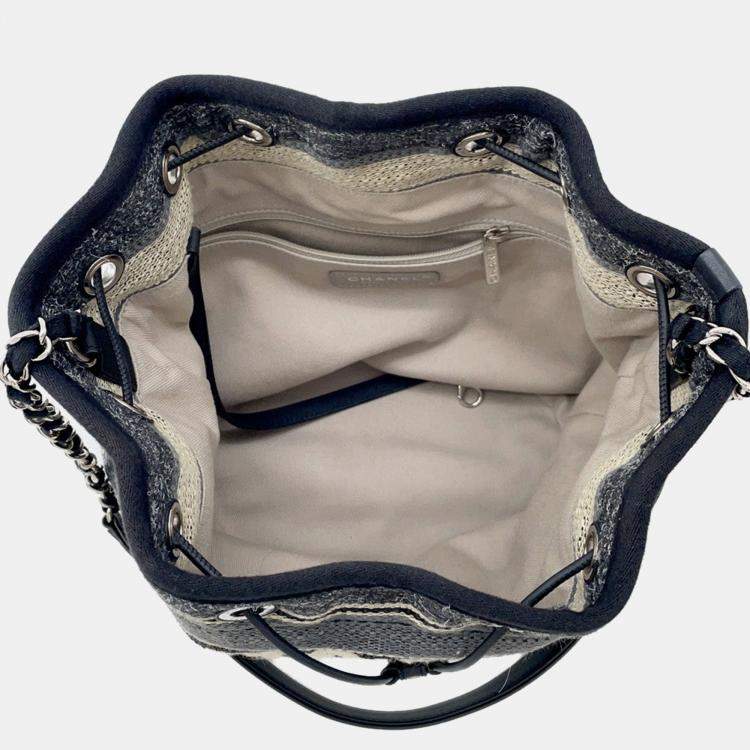 Pre Owned Chanel Deauville Drawstring Shoulder Black/Gray/White Canvas