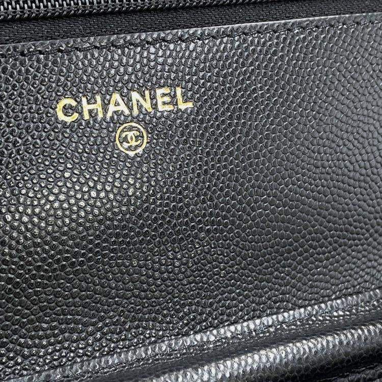 Pre Owned Chanel Chain Wallet Black Caviar Leather