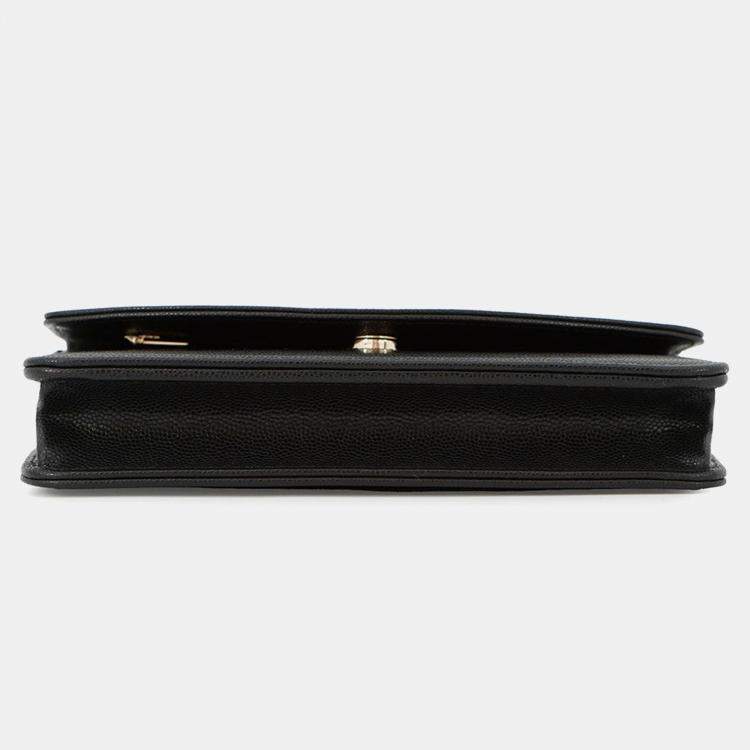 Pre Owned Chanel Chain Wallet Black Caviar Leather