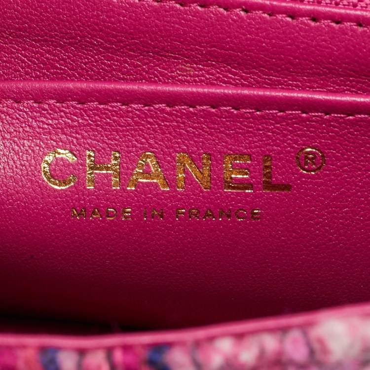 Pre Owned Chanel Pink Quilted Tweed Mini Classic Single Flap Bag