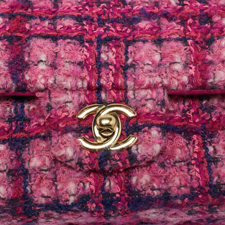 Pre Owned Chanel Pink Quilted Tweed Mini Classic Single Flap Bag