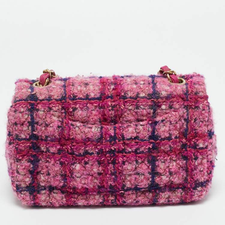 Pre Owned Chanel Pink Quilted Tweed Mini Classic Single Flap Bag