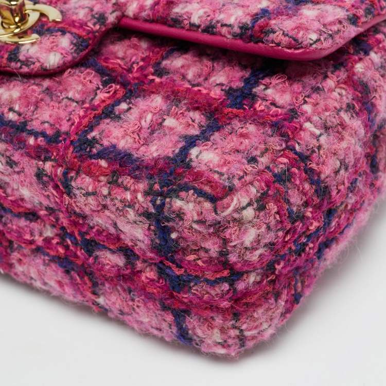 Pre Owned Chanel Pink Quilted Tweed Mini Classic Single Flap Bag
