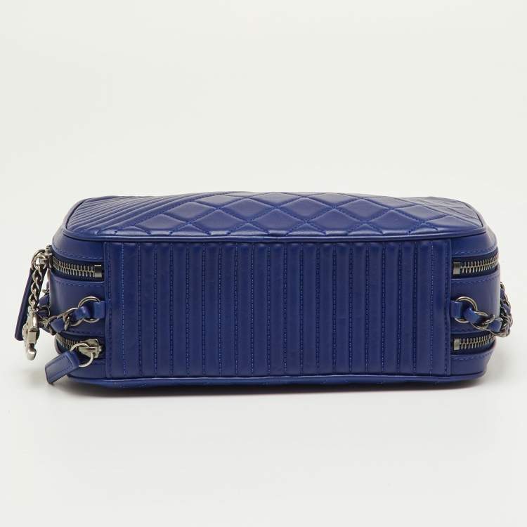 Pre Owned Chanel Navy Blue Quilted Leather Large Coco Boy Camera Case Bag