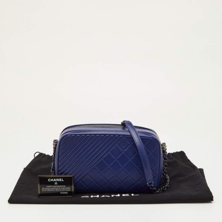 Pre Owned Chanel Navy Blue Quilted Leather Large Coco Boy Camera Case Bag