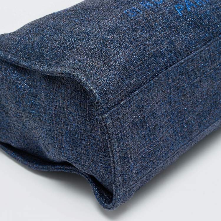 Pre Owned Chanel Navy Blue Straw and Lurex Fabric Large Deauville Shopper Tote