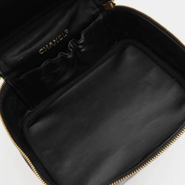 Pre Owned Chanel Coco Mark Vanity Handbag Leather Grained Calfskin Black
