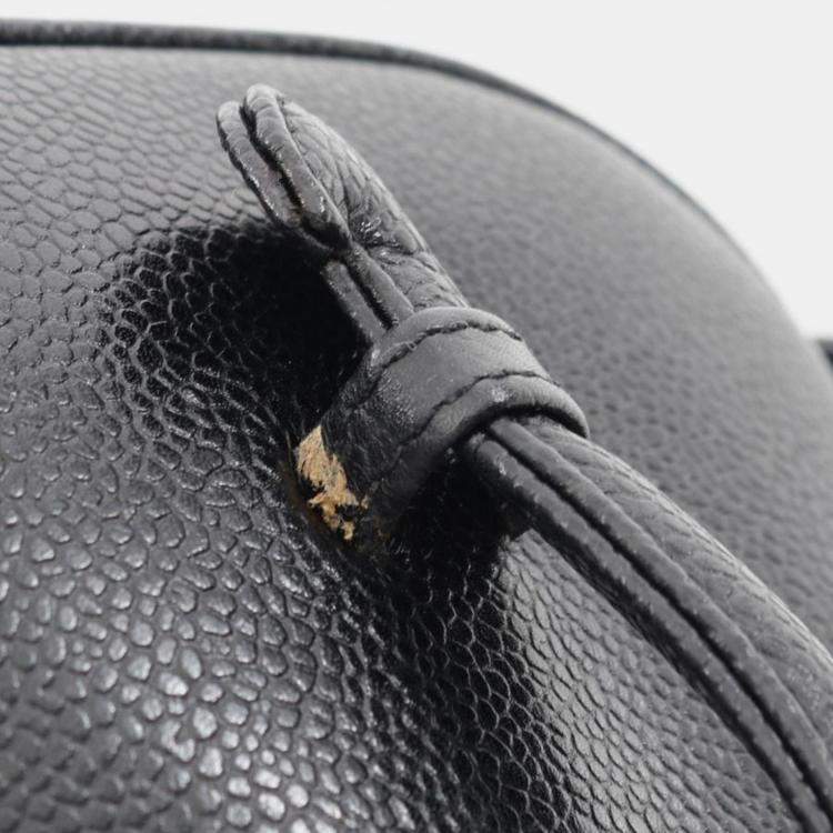 Pre Owned Chanel Coco Mark Vanity Handbag Leather Grained Calfskin Black