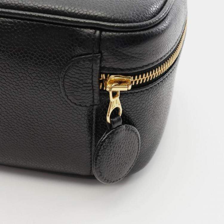 Pre Owned Chanel Coco Mark Vanity Handbag Leather Grained Calfskin Black
