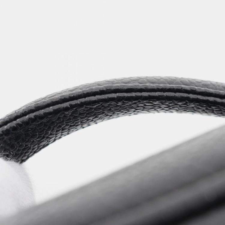 Pre Owned Chanel Coco Mark Vanity Handbag Leather Grained Calfskin Black